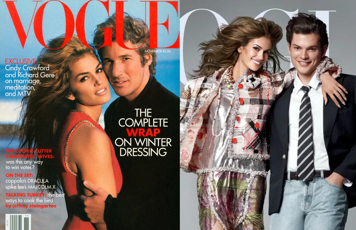 Корицата на Vogue с дъщерята на Синди Кроуфорд и сина на Ричард Гиър - 34 години след оригинала с родителите им