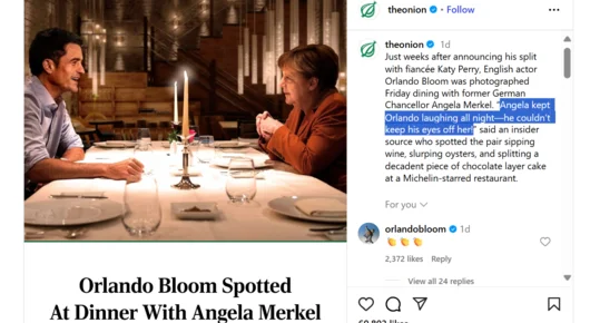 The Onion "събра" Орландо Блум с Ангела Меркел след флирта на Кейти Пери и Трюдо